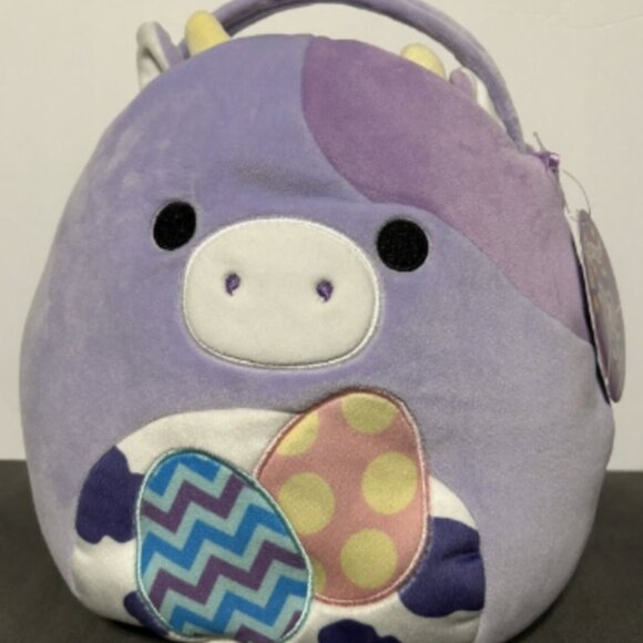Squishmallows Easter Basket 12" Bubba The Cow with Easter Eggs NWT - Picture 1 of 5